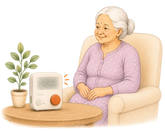 An older woman sitting beside Reca