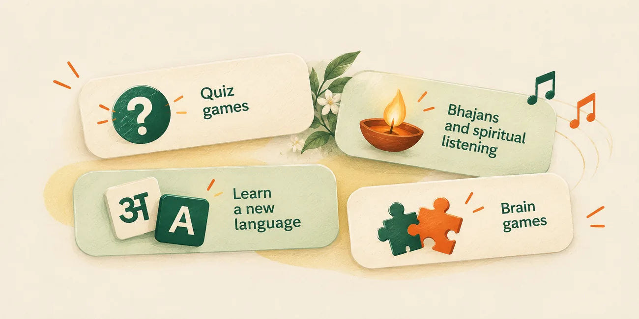Quiz games, bhajans, language learning and brain games