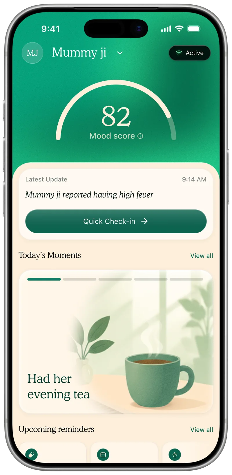 Reca app showing an important health update