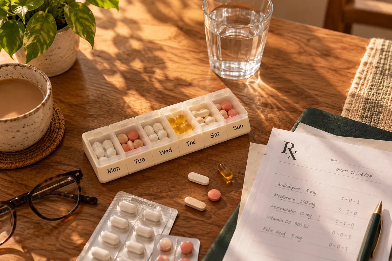 Weekly medicine organiser and prescription